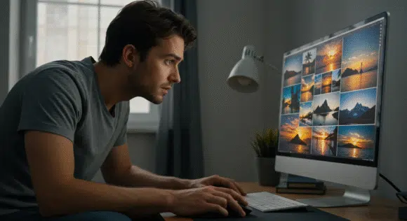 man looking a screen
